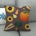 Detailed macro view of autumn pumpkin and sunflower print on linen throw pillow cover - Pumpkin Corn Harvest (6) / 18x18 Inch