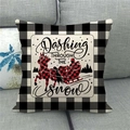 Christmas plaid pine tree linen pillow case on sofa with Dashing Through The Snow text - Dashing Carriage Silhouette (Style 5)