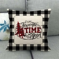 Merry Christmas linen pillow cover with red buffalo plaid pine tree on a grey sofa - Favorite Time Tree (Style 7)