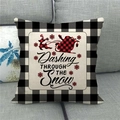 Merry Christmas buffalo plaid linen pillow cover with reindeer sleigh and snowflake design - Santa Sleigh And Reindeer Silhouette Style