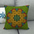 Detailed close-up of emerald green linen pillowcase with golden mandala pattern - Standard Square / Emerald Gold Diamond Texture Mandala (5)