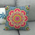 Bohemian linen pillow cover with vibrant mandala floral pattern on a grey sofa - Standard Square / Brilliant High Saturation Colorful Mandala (6)