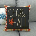 Housse de coussin en lin d'automne avec motif feuille d'érable et texte Hello Fall - Hello FALL Feuille d'Érable Beige (1)