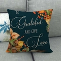 Détail de la housse de coussin en lin avec citation BE Grateful AND GIVE Love sur canapé - Texte Inspirant Reconnaissant Sarcelle (2)
