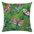 Macro detail of tropical butterfly print on green palm leaves pillow case fabric - 45x45cm / Butterfly Rainforest Dark Green Style (10)