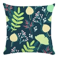 Close-up detail of soft square pillowcase with green leaves and parrot floral pattern - 45x45cm / Dark Blue Plant Floral Style (18)