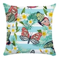 Detail of tropical pillowcase with colorful butterfly, plumeria flower and palm leaves - 45x45cm / Striped Butterfly Plumeria Style (13)