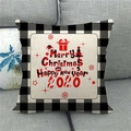 Merry Christmas linen pillowcase with black and white buffalo plaid border on grey sofa - Christmas New Year 2020 Pattern (7) / 45x45cm