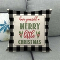 Detail of Christmas buffalo plaid pillow case with festive holiday text and holly leaves - Merry Little Christmas Lettering (10) / 45x45cm