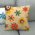 Detail of autumn maple leaf patterns on beige linen pillowcase on a grey sofa - Pastoral Sunflower Floral (3) / 45x45cm