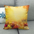 Linen autumn maple leaf pillowcase with orange and red foliage on a grey sofa - Warm Yellow Shadow Leaves (10) / 45x45cm