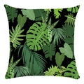Tropical pillow cover with green leaves and parrot pattern on a black background - 45x45cm / Black Background Tropical Broad Leaves Style (7)