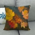 Detailed close-up of vivid autumn maple leaf pattern on square linen pillow cover - Vivid Maple Leaf Artistic Texture (6)
