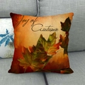 Close-up of linen pillow cover with oil painting maple leaves and Joy of Autumn text - Joy of Autumn Oil Painting Maple Leaf (11)