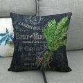 Detail of vintage botanical linen pillowcase with green leaves and blue ribbon design - 18x18 Inch / Dark Gray Vintage Botanical with Blue Ribbon (5)