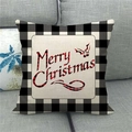 Merry Christmas linen pillow cover with black and white buffalo check borders for home decor - Merry Christmas Holly Leaves Style