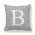 Federa per cuscino quadrata con paillettes argento e stampa della lettera B bianca - Lettera B