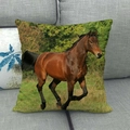 Detailed texture of the linen pillowcase featuring a realistic running horse oil painting - Realistic Brown Horse Running on Grass (5)