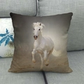Detailed texture of linen throw pillow featuring a running white horse oil painting - Artistic Dynamic Galloping White Horse (12)