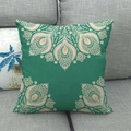 Close-up of bohemian green mandala pattern linen pillowcase on a grey sofa fabric - Dark Green Ethnic Style (3) / 45x45cm (Pillow Case Only)