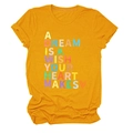 Detail of ginger yellow cotton t-shirt with A Dream Is A Wish Your Heart Makes print - Mustard Yellow