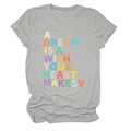 Detail of colorful typography and heart graphic on grey cotton blend casual t-shirt - Light Gray