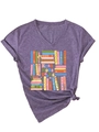 Detail of purple V-neck T-shirt with Read More Books print and side knot detail - Purple