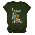 Close-up of deep green t-shirt fabric texture and colorful lettered slogan print - Army Green