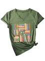 Detail of dark green V-neck T-shirt with side-knot hem and Read More Books print - Olive Green