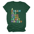 Detail showing colorful lettering and heart print on a dark green cotton t-shirt - Vintage Green