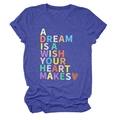 Detail of rolled sleeve and rainbow text on blue melange cotton t-shirt - Vintage Blue