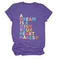 Detail of colorful slogan print and heart graphic on purple short sleeve cotton t-shirt - Purple