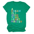 Detail of green cotton T-shirt featuring retro A Dream Is A Wish Your Heart Makes print - Dark Green