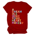 Close-up of crew neck cotton t-shirt featuring artistic printed motivational lettering - Red