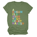 Detail of green cotton T-shirt featuring rainbow text print and rolled cuff design - Olive Green