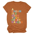 Detail of crew neck t-shirt featuring rainbow quote print on burnt orange fabric - Burnt Orange