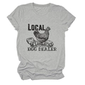 Detailed flat lay of a grey cotton T-shirt featuring a retro Local Egg Dealer hen print - Light Grey (Black Text)