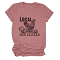 Flat lay of pink cotton T-shirt featuring Local Egg Dealer hen print and a round neck - Rose Gold (Black Text)