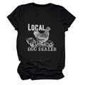 Detailed close-up of local egg dealer vintage graphic print on cotton black t-shirt - Black (White Text)
