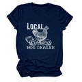 Detailed close-up of navy cotton T-shirt with white Local Egg Dealer graphic print - Navy Blue (White Text)