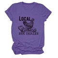 Detailed macro view of the Local Egg Dealer graphic on a heather purple cotton T-shirt - Purple (Black Text)