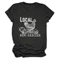 Dark charcoal grey round neck T-shirt with white Local Egg Dealer hen graphic print - Heather Charcoal (White Text)
