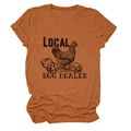 Detail of Local Egg Dealer print on rust orange vintage graphic cotton t-shirt - Burnt Orange (Black Text)