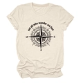 Detail of compass graphic and text print on beige cotton crew neck short sleeve t-shirt - S / Sand (Black Text)