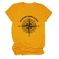 Detail view of yellow cotton t-shirt featuring vintage compass print and inspirational quote - S / Mustard Yellow (Black Text)