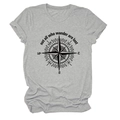 Detail shot of grey T-shirt featuring a black compass print and inspiring quote text - Light Grey (Black Text)
