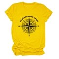 Detail of compass graphic and text print on yellow cotton short sleeve t-shirt - Yellow (Black Text)