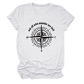 Detail of rolled cuffs and compass print on white cotton crewneck t-shirt with quote - White (Black Text)