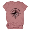 Detailed flat lay of mauve t-shirt featuring a black compass and outdoor quote print - Rose Gold (Black Text)