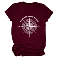 Detail of burgundy cotton T-shirt featuring white compass print and wanderlust quote - Wine Red (White Text)